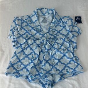 Roller Rabbit Blue and White Scallop Short Pajama Set